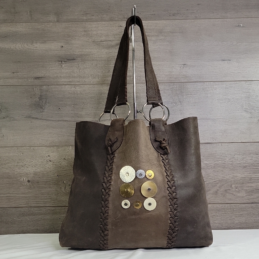 Annabelle Thom Kenya Brown Leather Studded Tote Bag